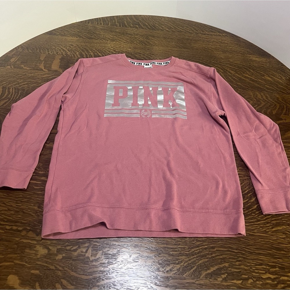 PINK‎ Victoria's Secret Sweatshirt Womens S Light Pullover Silver Logo